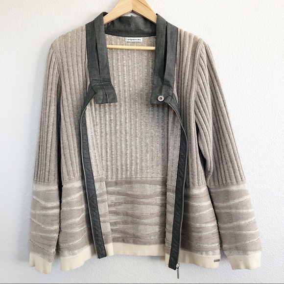 Pardon Color Block Beige Gray Ribbed Jacket Large - Picture 3 of 8